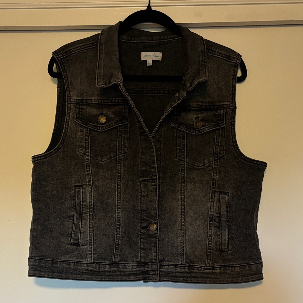 Grace & Lace Black Denim Vest